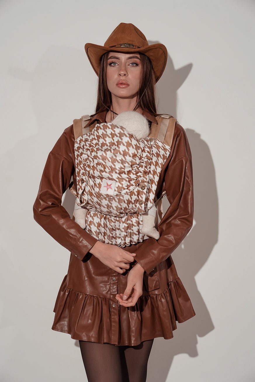 Porte-Bébé Onbu Latte Macchiato pied-de-poule - KOKADI